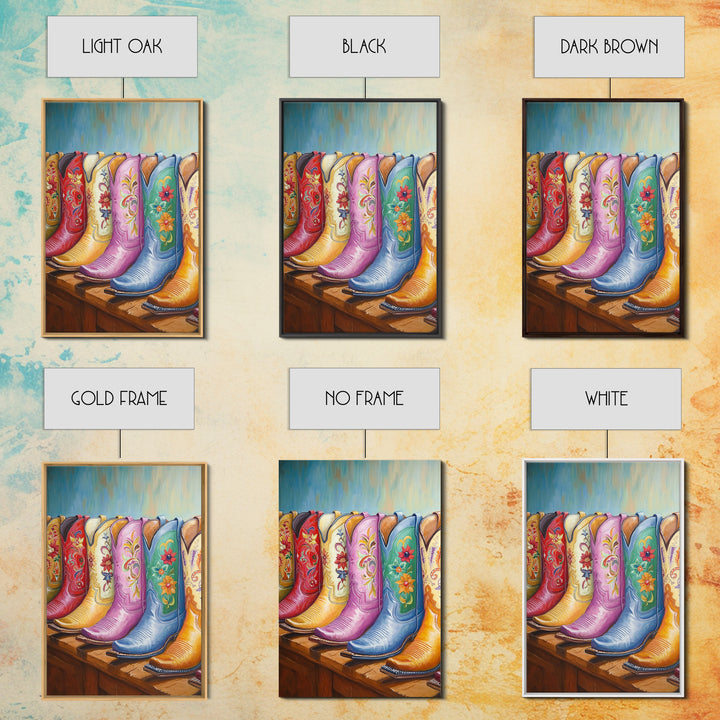 Pastel Blue Pink And Red Cowboy Boots Wall Art, Floral Western Decor, Cowgirl Ranch Canvas Art Print, Living Room Decor Gift