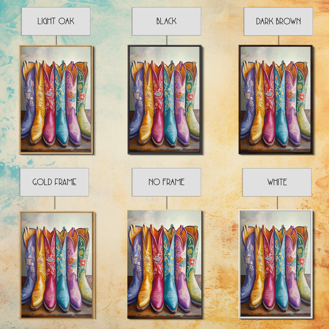 Tall Turquoise Red And Purple Cowboy Boots Canvas Print, Floral Western Wall Art, Cowgirl Ranch Decor, Gift For Her Home Decor