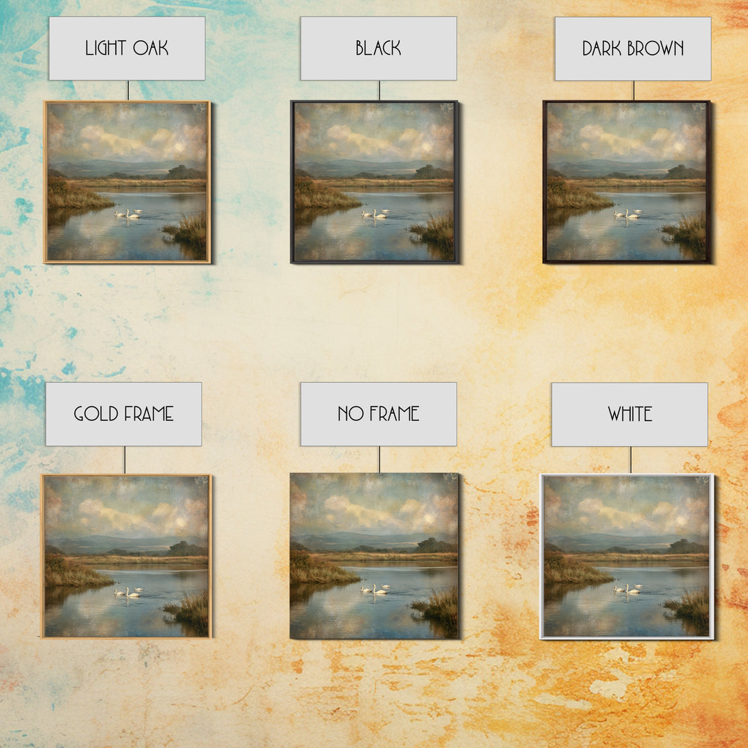 Paired Swans in a Dreamy Painterly Lake Canvas Print, Above Bed Art, Boho Wall Art, Bedroom Decor, Fine Art, Serenity, ABA-1x1-22