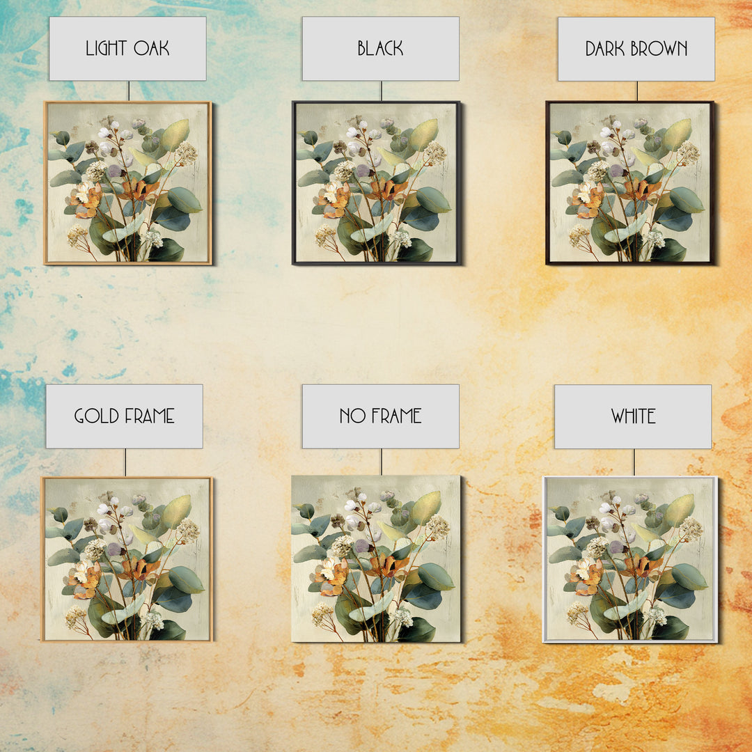 Soft Eucalyptus Branches Arranged Symmetrically Canvas Print, Above Bed Art, Living Room Wall Art, Bedroom Decor, Serenity, ABA-1x1-30