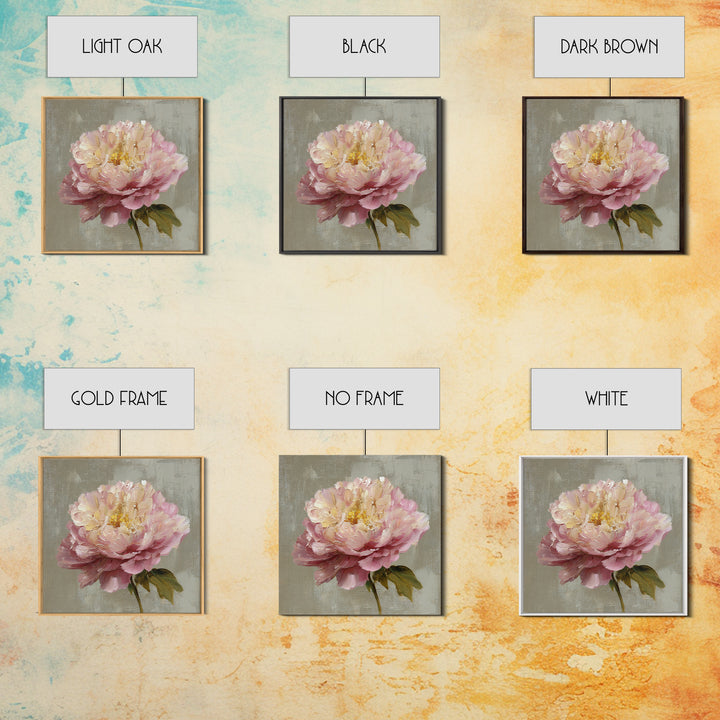 Romantic Oversized Peony Bloom on Warm Linen Canvas Print, Above Bed Art, Western Decor, Bedroom Decor, Abstract Art, Serenity, ABA-1x1-50