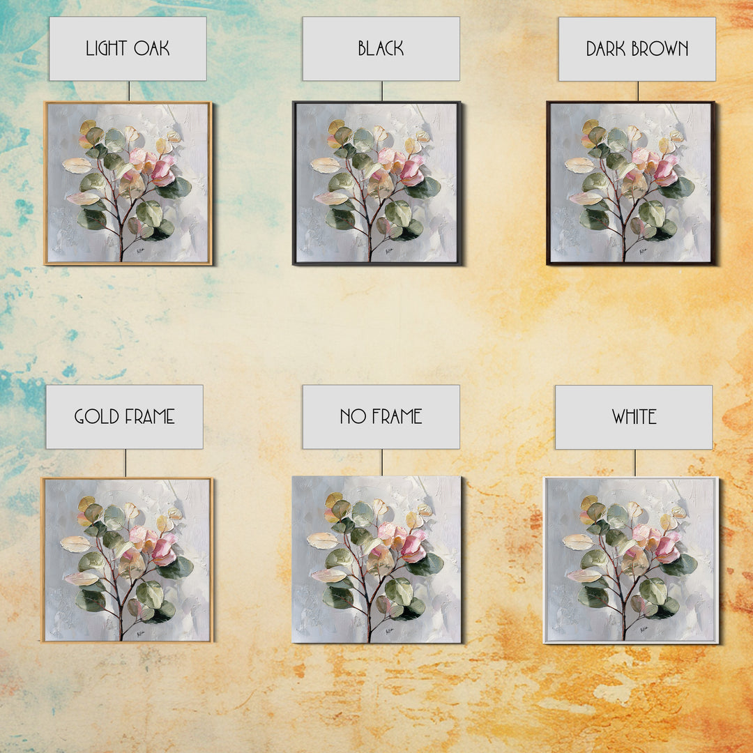 Soft Eucalyptus Branches Arranged Symmetrically Canvas Print, Above Bed Art, Dopamine Decor, Bedroom Decor, Serenity, ABA-1x1-6