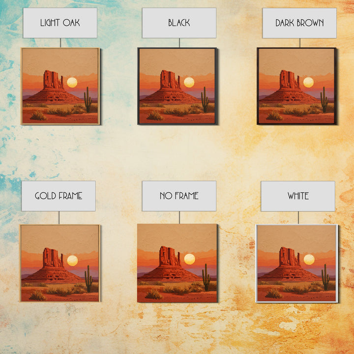 Dreamy Desert Sunset Framed Canvas Print, Above Bed Art, Bedroom Decor, Oil Painting, Serenity, Boho Decor, Western Decor, ABA-1x1-7