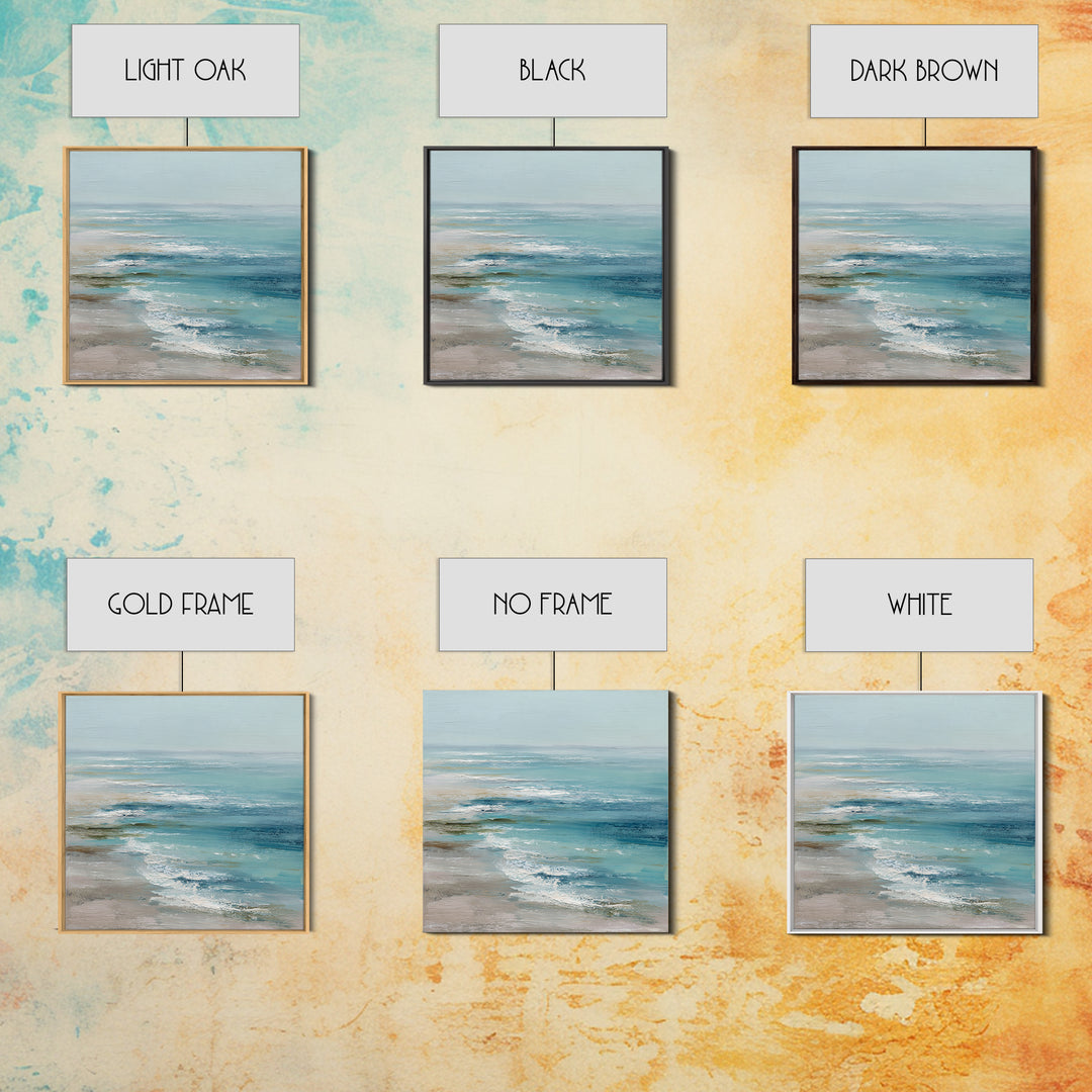 Serene Ocean Tide Seen from Above Framed Canvas Print, Above Bed Art, Luxury Decor, Bedroom Decor, Fine Art, Serenity, ABA-1x1-93