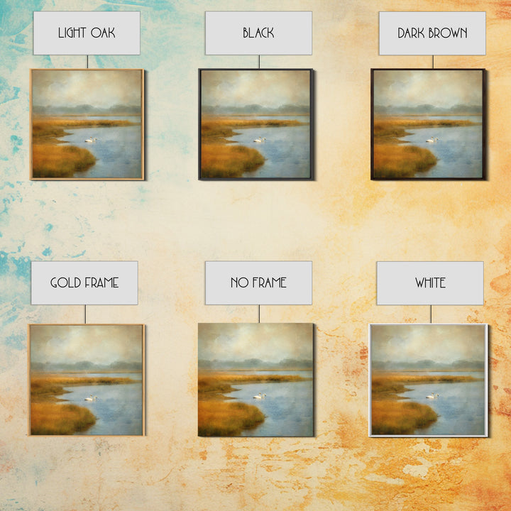 Paired Swans in a Dreamy Painterly Lake Canvas Print, Above Bed Art, Bedroom Wall Decor, Bedroom Decor, Fine Art, Serenity, ABA-1x1-94
