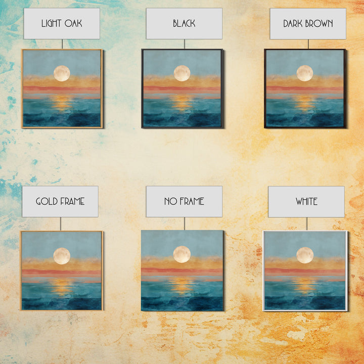 Quiet Moon over a Calm Ocean Horizon Canvas Print, Above Bed Art, Wall Art, Bedroom Decor, Oil Painting, Serenity, ABA-1x1-99
