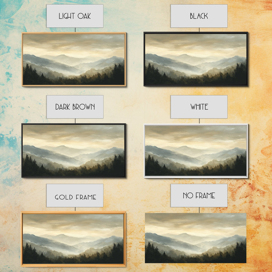 Panoramic Misty Mountain Landscape Canvas Print, Above Bed Art, Wall Art, Bedroom Decor, Fine Art, Serenity, Digital Print, ABA-2x1-21