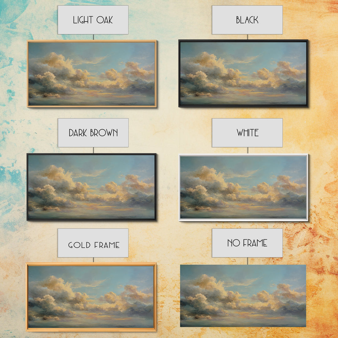 Tranquil Cloudscape with Blush Undertones Framed Canvas Print, Above Bed Art, Wall Decor, Bedroom Decor, Fine Art, Serenity, ABA-2x1-25