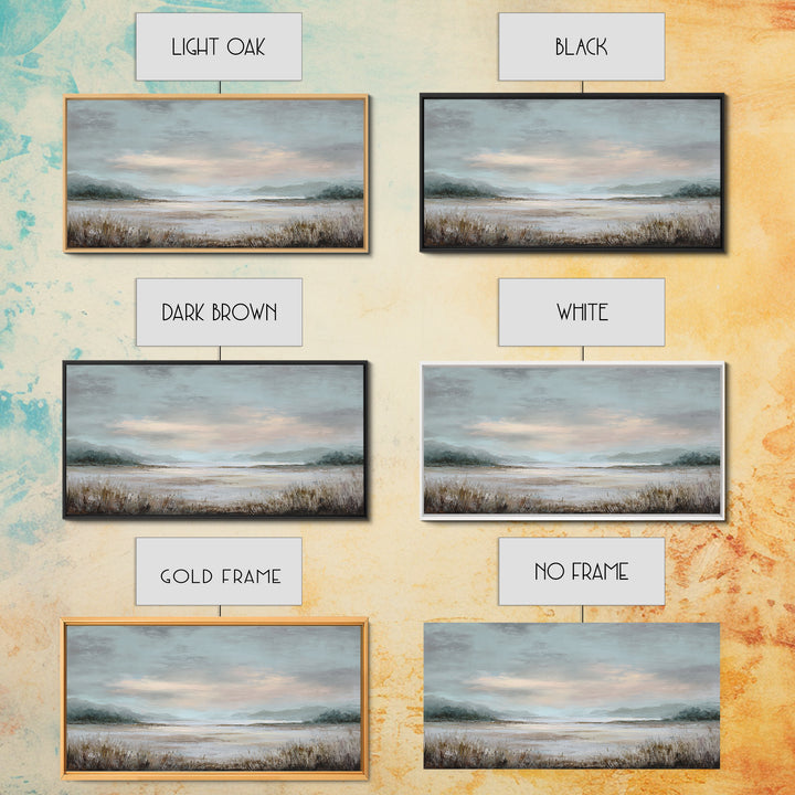 Tranquil Cloudscape with Blush Undertones Framed Canvas Print, Above Bed Art, Digital Print, Bedroom Decor, Fine Art, Serenity, ABA-2x1-97
