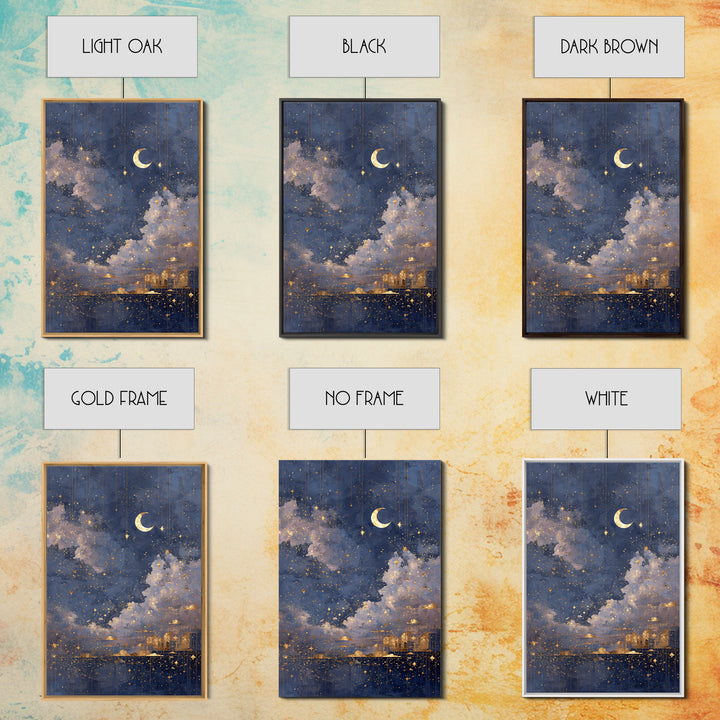 Subtle Celestial Scene Framed Canvas Print, Above Bed Art, Bedroom Decor, Oil Painting, Serenity, Textured Wall Art, ABA-2x3-21