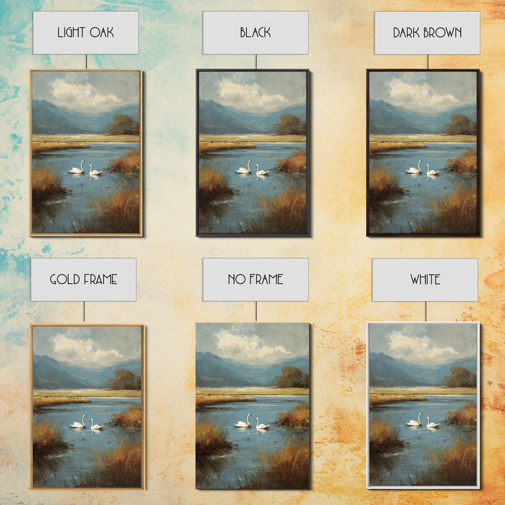 Paired Swans in a Dreamy Painterly Lake Canvas Print, Above Bed Art, Minimalist Decor, Bedroom Decor, Fine Art, Serenity, ABA-2x3-54