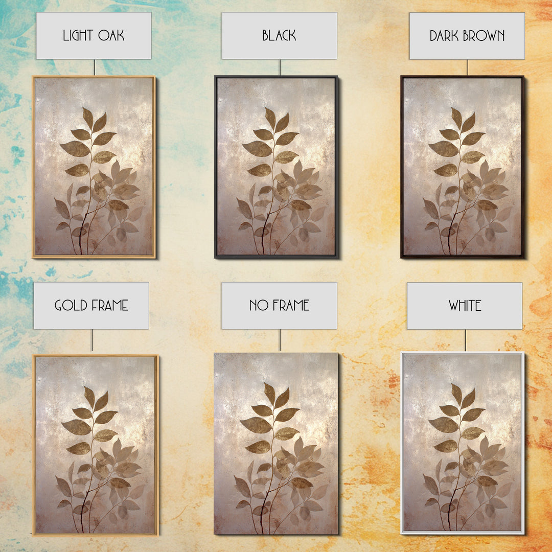 Tonal Botanical Shadows on Plaster Surface Framed Canvas Print, Above Bed Art, Bedroom Decor, Oil Painting, Serenity, ABA-2x3-55