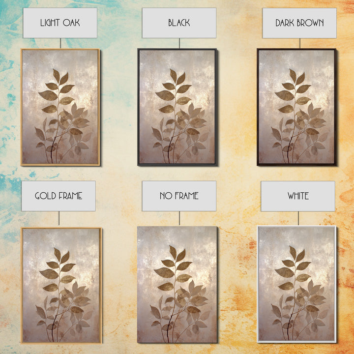Tonal Botanical Shadows on Plaster Surface Framed Canvas Print, Above Bed Art, Bedroom Decor, Oil Painting, Serenity, ABA-2x3-55