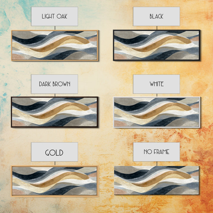 Warm Taupe Abstract Waves Framed Canvas Print, Above Bed Art, Bedroom Decor, Abstract Art, Serenity, Boho Decor, Western Decor, ABA-3x1-79