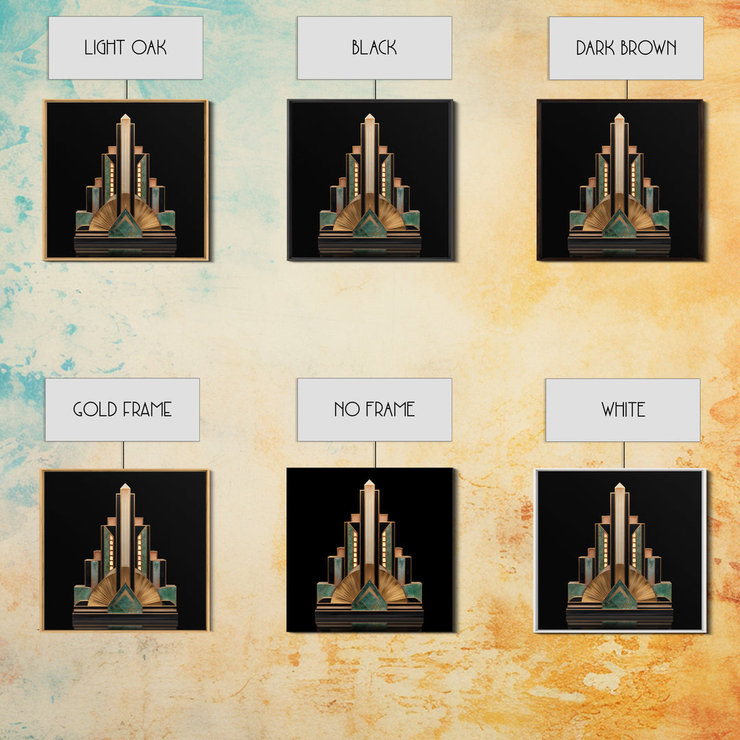 Stylized Skyscraper Crown Framed Canvas Print, Art Deco Art, Art Deco Wallpaper, Living Room Decor, Fine Art, Glamour, ADA-1x1-46