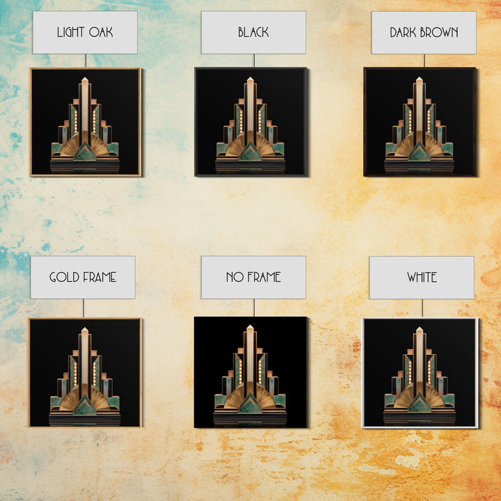 Stylized Skyscraper Crown Framed Canvas Print, Art Deco Art, Art Deco Wallpaper, Living Room Decor, Fine Art, Glamour, ADA-1x1-46