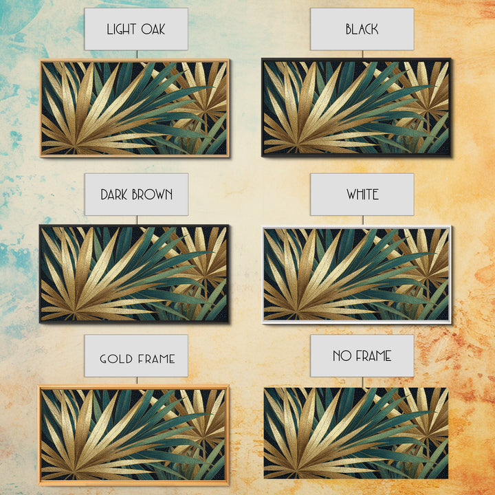 Golden Palm Fronds Arranged Framed Canvas Print, Art Deco Art, Contemporary Art, Living Room Decor, Fine Art, Glamour, ADA-2x1-28