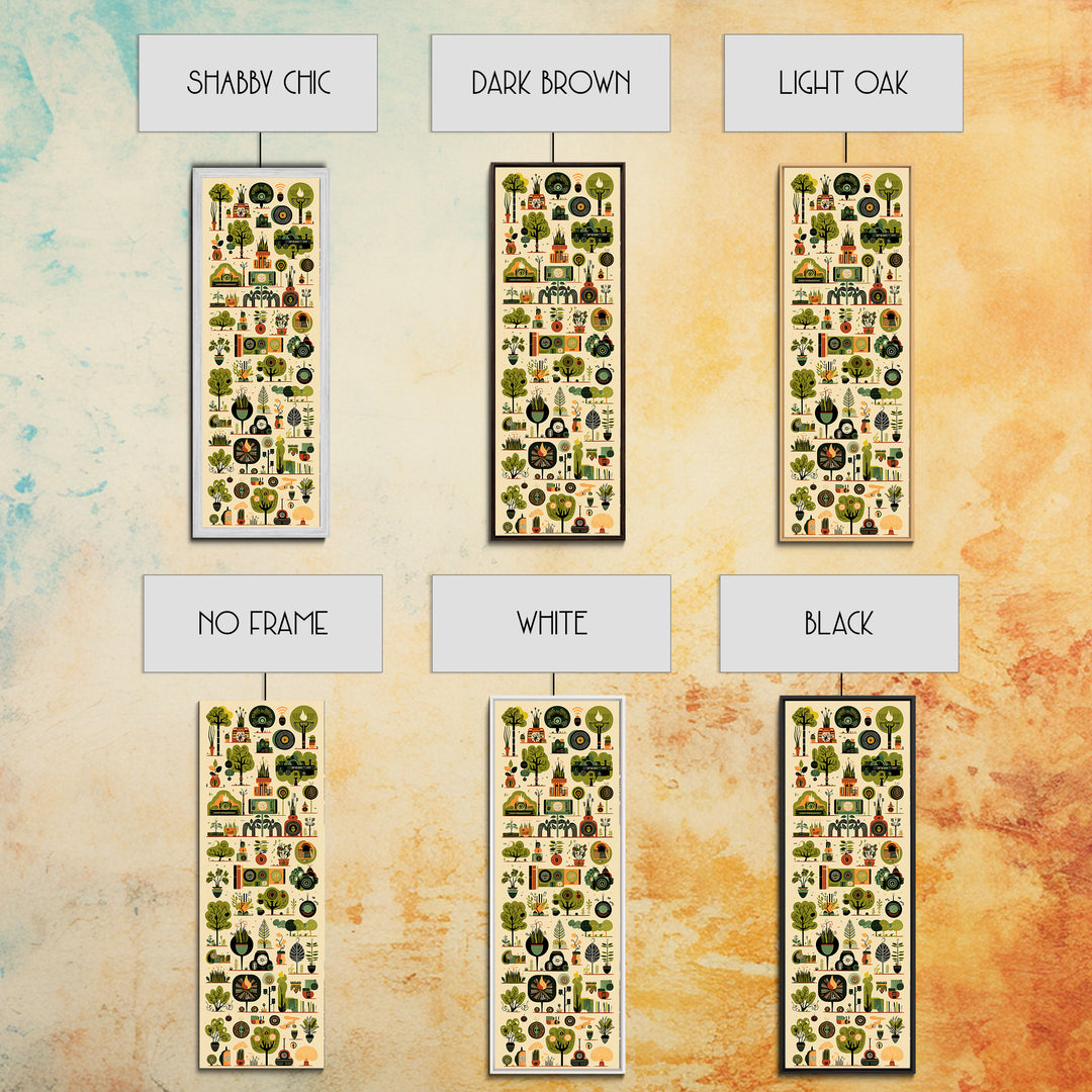 Whimsical African Garden Icon Wall Art, Botanical Pattern Canvas, Green Nature Decor, Modern Afrocentric Home Decor Gift