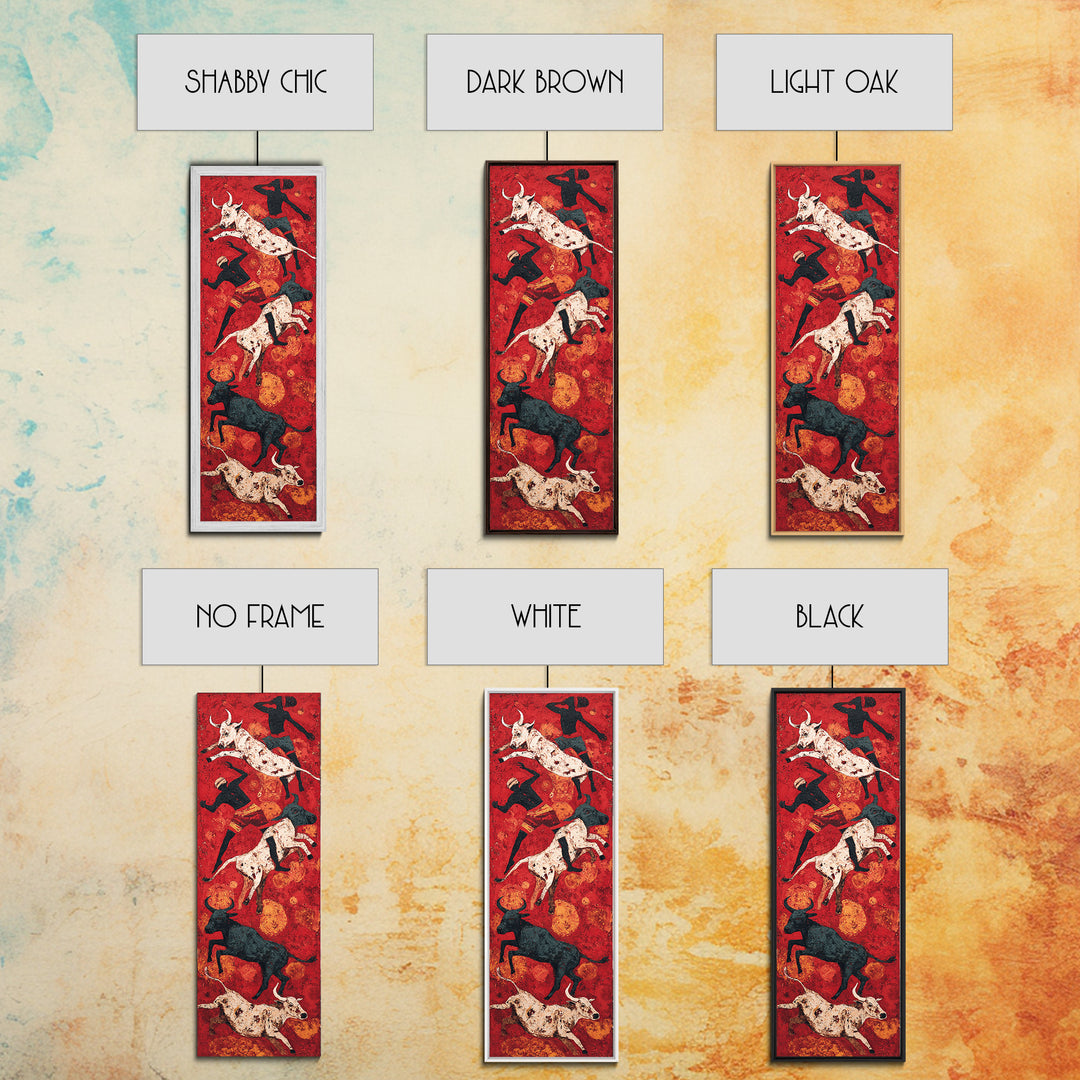 Red Cave Style Cattle Silhouettes Wall Art, African Animal Art Canvas Print, Tribal Safari Decor, Rustic Statement Home Gift
