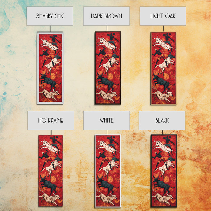Red Cave Style Cattle Silhouettes Wall Art, African Animal Art Canvas Print, Tribal Safari Decor, Rustic Statement Home Gift