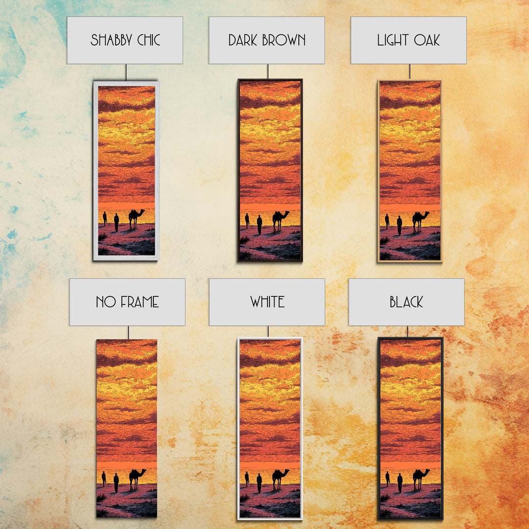 Orange Sahara Sunset With Camel Silhouettes Canvas Print, African Landscape Wall Art, Desert Travel Decor, Warm Boho Gift