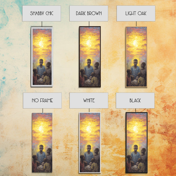 African Children Gathered In Golden Sunset Wall Art, Black Family Art, Motherland Portrait, Warm Cultural Home Decor Gift