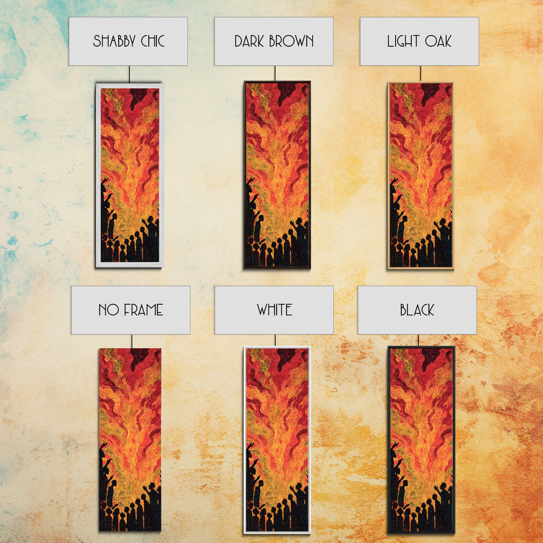 Fiery Celebration Silhouettes Wall Art, African Culture Art, Bold Abstract Painting, Festival Energy Decor, Statement Canvas Print