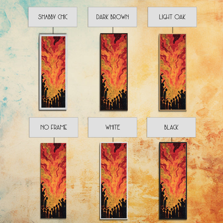 Fiery Celebration Silhouettes Wall Art, African Culture Art, Bold Abstract Painting, Festival Energy Decor, Statement Canvas Print