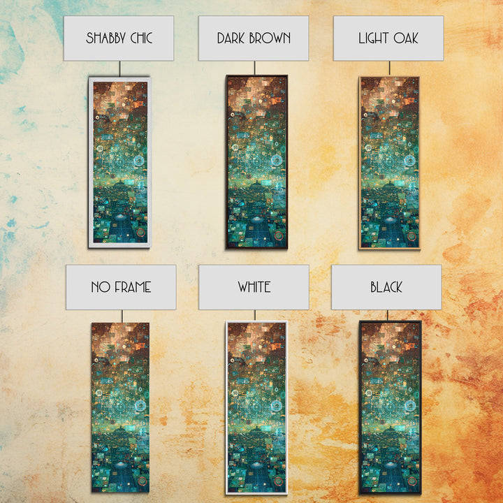Futuristic Teal Gold Circuit City Wall Art, Afrofuturism Decor, Abstract African Art Print, Modern Canvas Office Decor Gift
