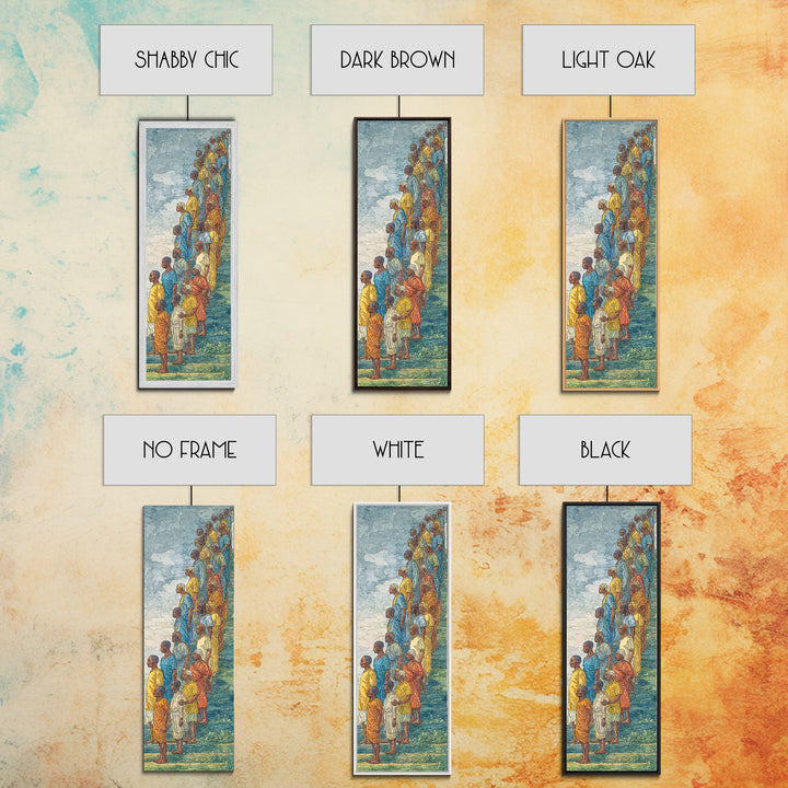 African Children In Colorful Stairway Procession Wall Art, Cultural Canvas Print, Black People Art, Vibrant Afrocentric Decor