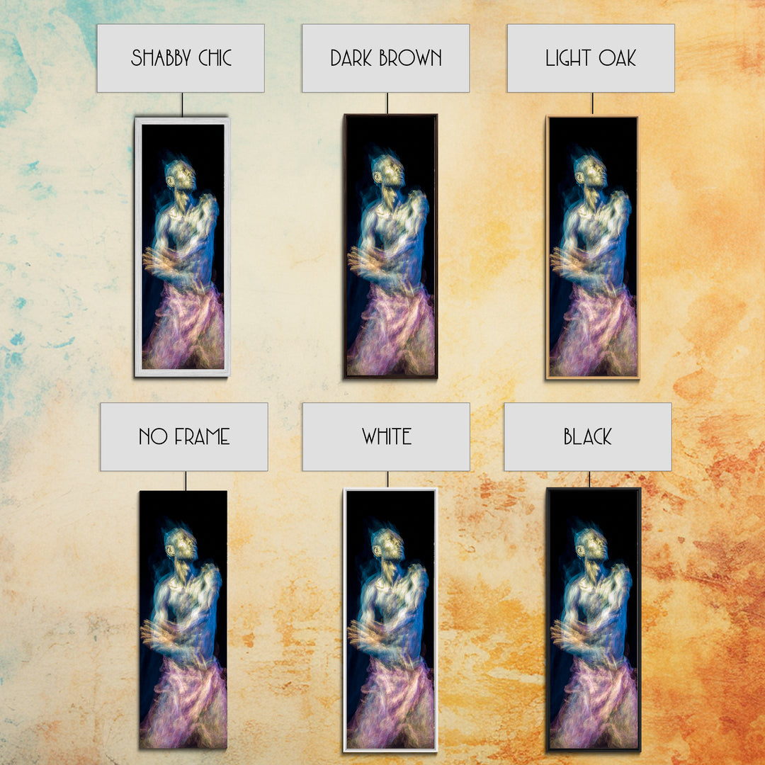 Expressive Blue Male Figure Framed Canvas Print, Modern Black Art, Abstract Portrait Wall Decor, Emotional Figurative Artwork