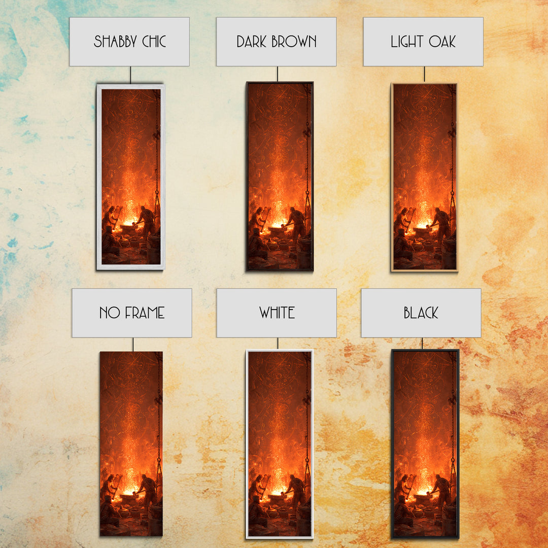 Ancient Forge Ritual With Glowing Sigils Framed Canvas Print, Spiritual Wall Art, Mystical Orange Home Decor Gift For Living Room Decor