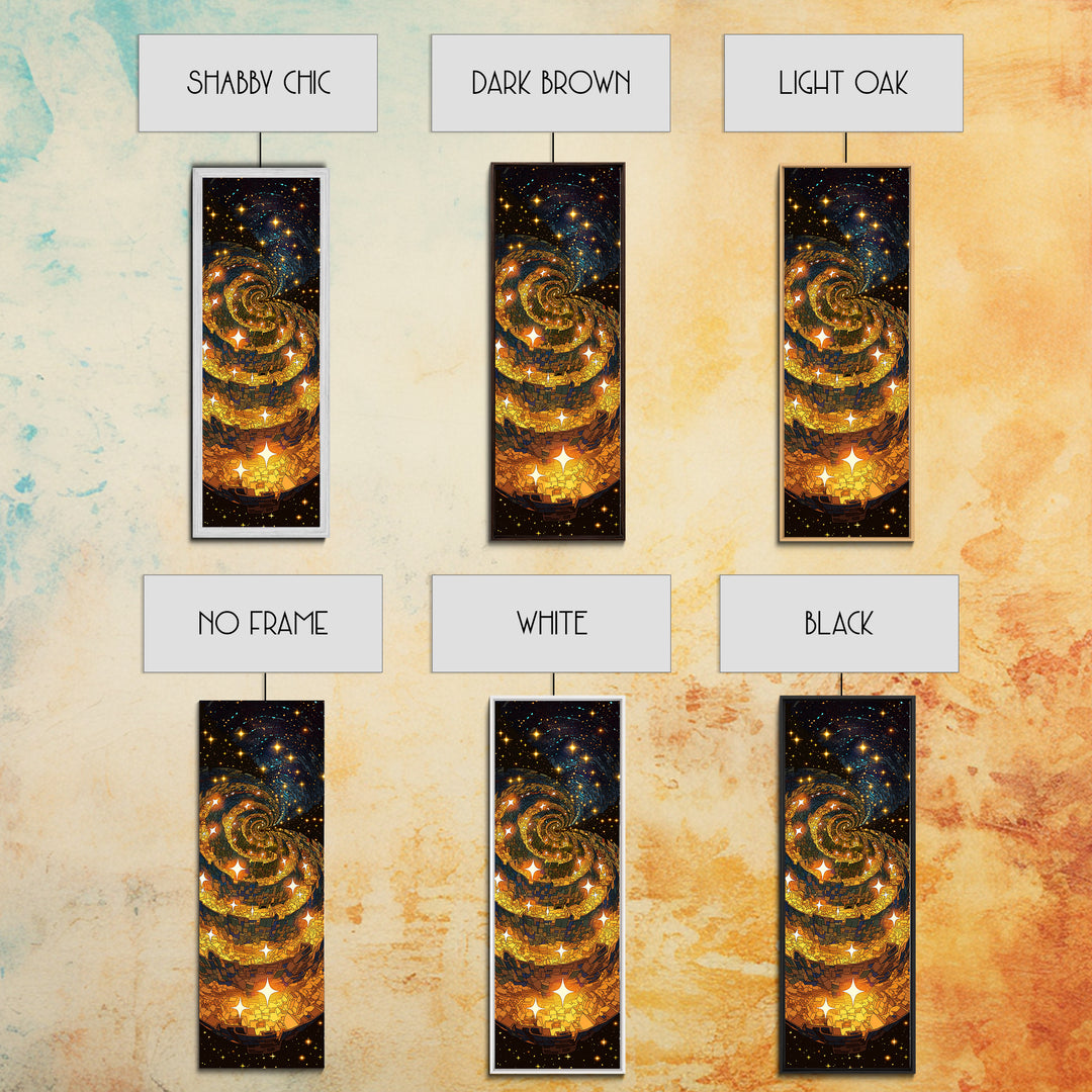 Golden Galaxy Spiral With Starry Night Lights, Canvas Print, Abstract Wall Art, Celestial Decor, Modern Statement Artwork