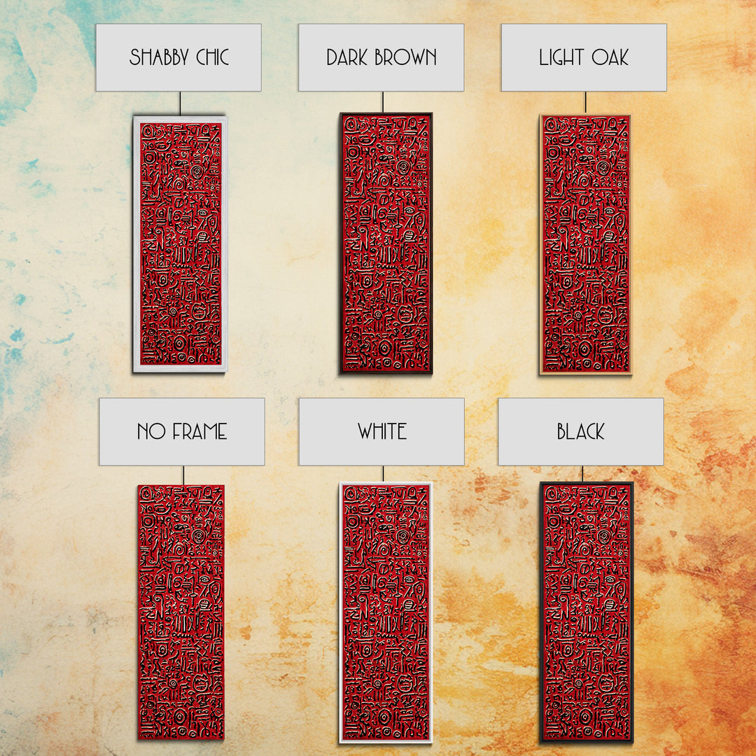 Red Primitive Symbol Pattern Wall Art, African Tribal Art Print, Bold Ethnic Decor, Abstract Cultural Canvas Print For Gallery Walls