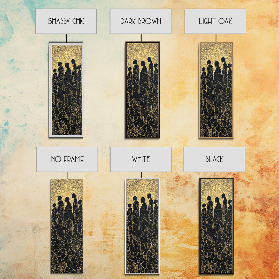 Golden Silhouette African Family Wall Art, Black Culture Art, Minimalist Afrocentric Decor, Earth Tone Canvas Artwork Gift