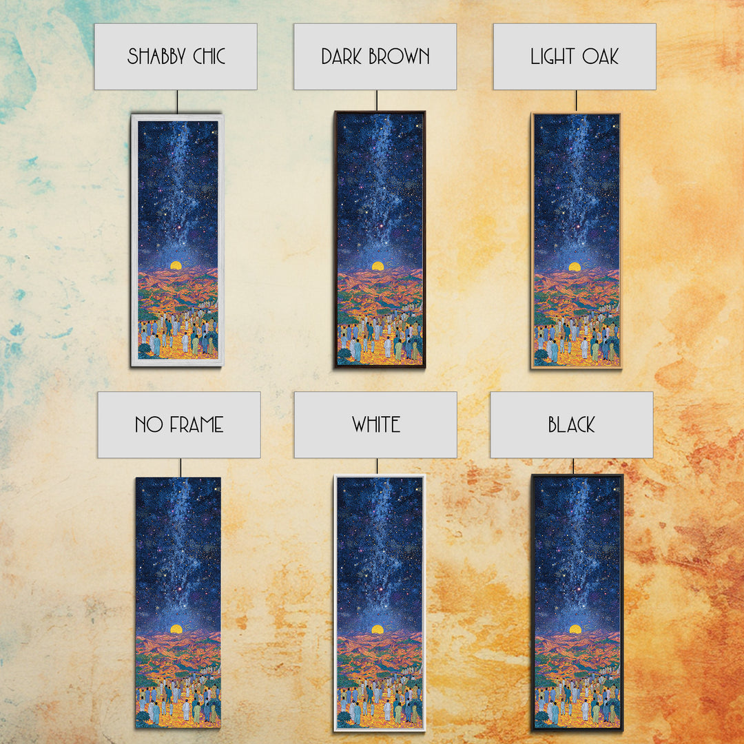 Starry Desert Pilgrimage With Rising Sun Wall Art, African Landscape Print, Celestial Night Decor, Cultural Home Gift, Bedroom Statement