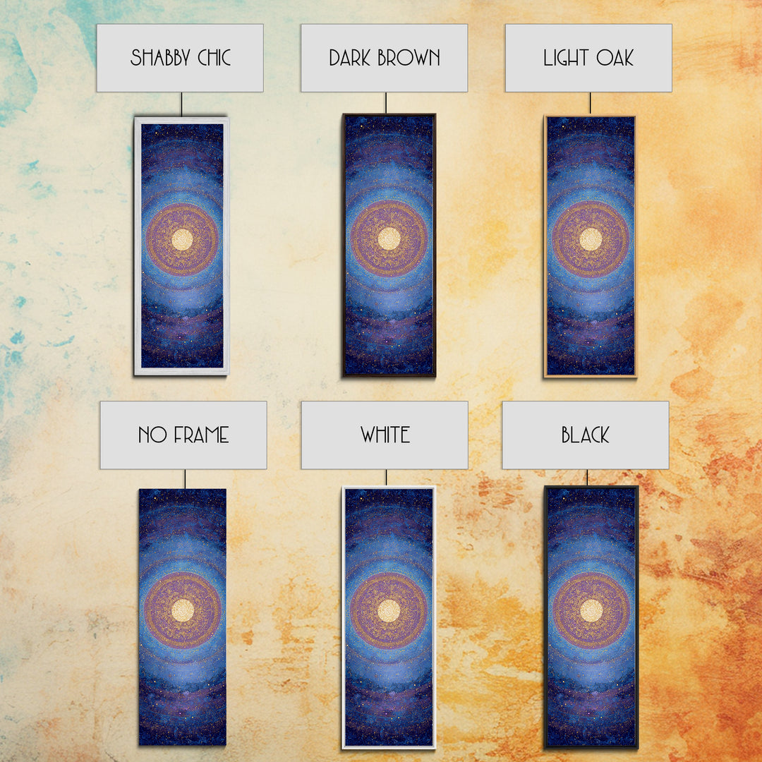 Blue Gold Cosmic Spiral Mandala Canvas Print, Abstract African Inspired Wall Decor, Spiritual Galaxy Art For Meditation Room