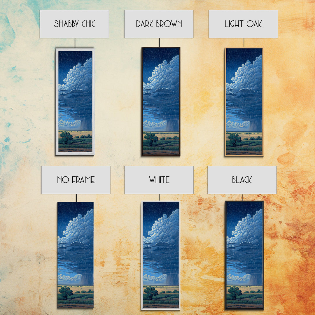 Blue Rainstorm Over African Plains Framed Canvas Print, Dramatic Cloud Wall Art, Nature Scene Decor, Unique Landscape Gift