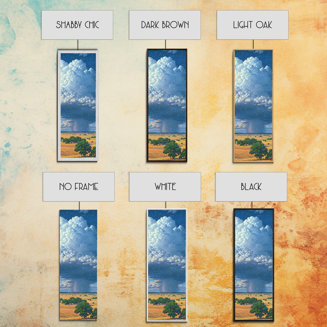 Sunlit Rain Shaft Over African Plains Framed Canvas Print, Blue Sky Landscape Wall Decor, Serengeti Nature Art Gift For Living Room