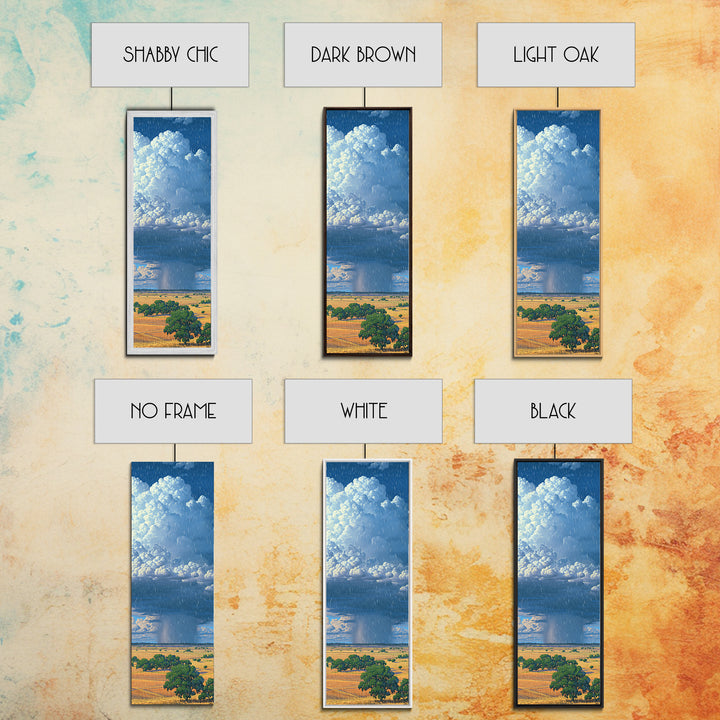 Sunlit Rain Shaft Over African Plains Framed Canvas Print, Blue Sky Landscape Wall Decor, Serengeti Nature Art Gift For Living Room