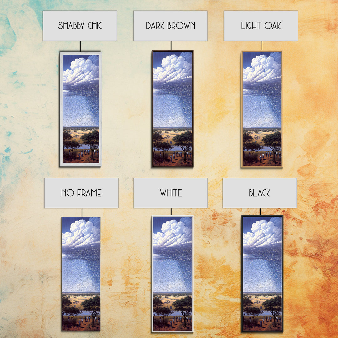 Gathering Under Vast Rain Clouds Wall Art, African Landscape Painting, Blue Sky Safari Decor, Statement Canvas Print For Home