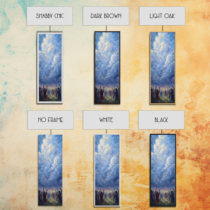 Expressive Blue Sky And Uplifted African Figures Wall Art, Afrocentric Decor, Spiritual Cloud Painting, Hopeful Gift For Home
