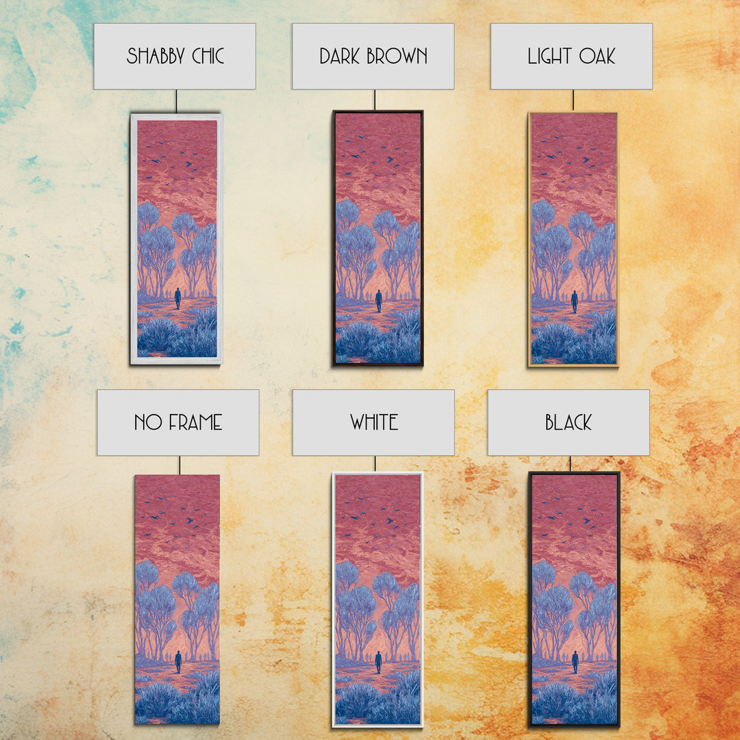 Pink Sunset Landscape Canvas Print, African Landscape, Dreamy Wall Art, Nature Scene Art, Blue Trees, Birds, Large Decor Art