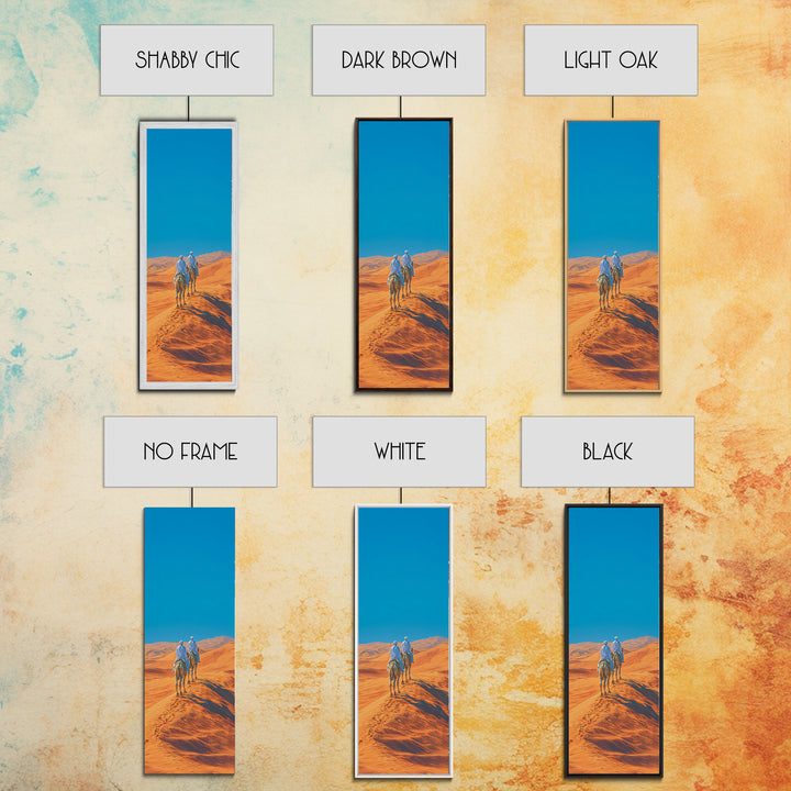 Blue Nomad Riders Crossing Orange Desert Dunes Wall Art, African Safari Decor, Modern Canvas, Boho Living Room Artwork Prints