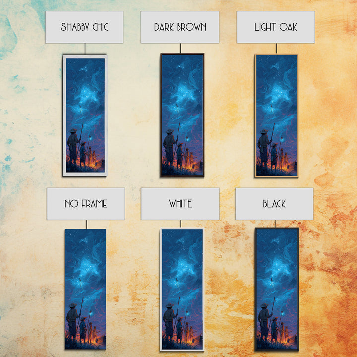 Starry Blue Storm Watchers Wall Art, Fantasy Cloudscape Canvas Print, Silhouette Adventure Decor, Mystical Night Sky, Dreamy Wall Art