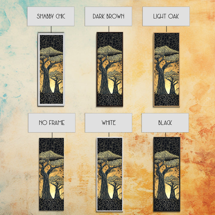 Mosaic Baobab Under Starry Sky, African Wall Art, Abstract Safari Landscape, Earth Tone Decor, Textured Canvas Print Gift