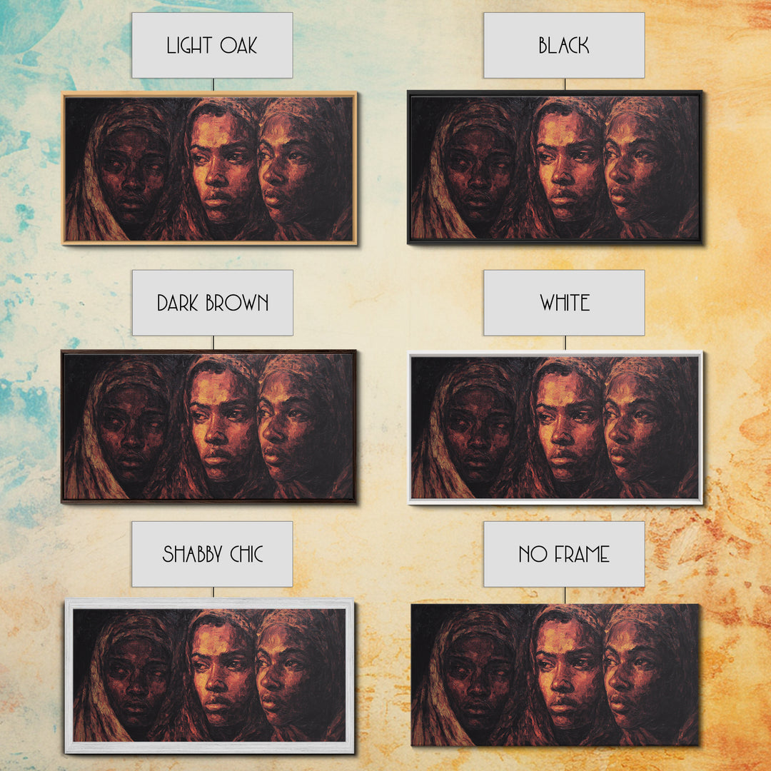 Three African Women Portrait Wall Art, Black Female Art, Afrocentric Decor, Burnt Orange Canvas, Elegant Cultural Home Decor Gift