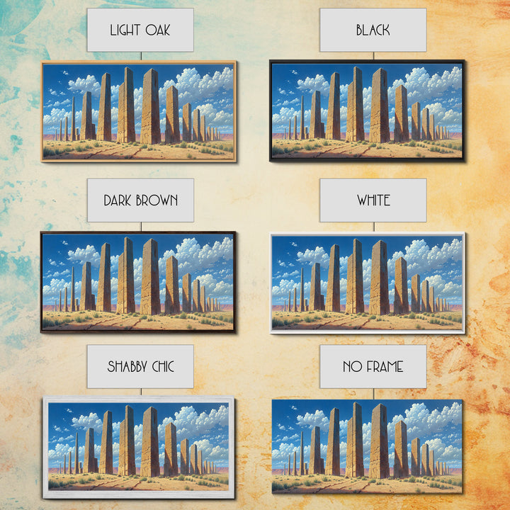 Sunlit Desert Pillars Wall Art, African Egyptian Art Print, Ancient Monument Canvas, Large Wall Decor For Office And Home