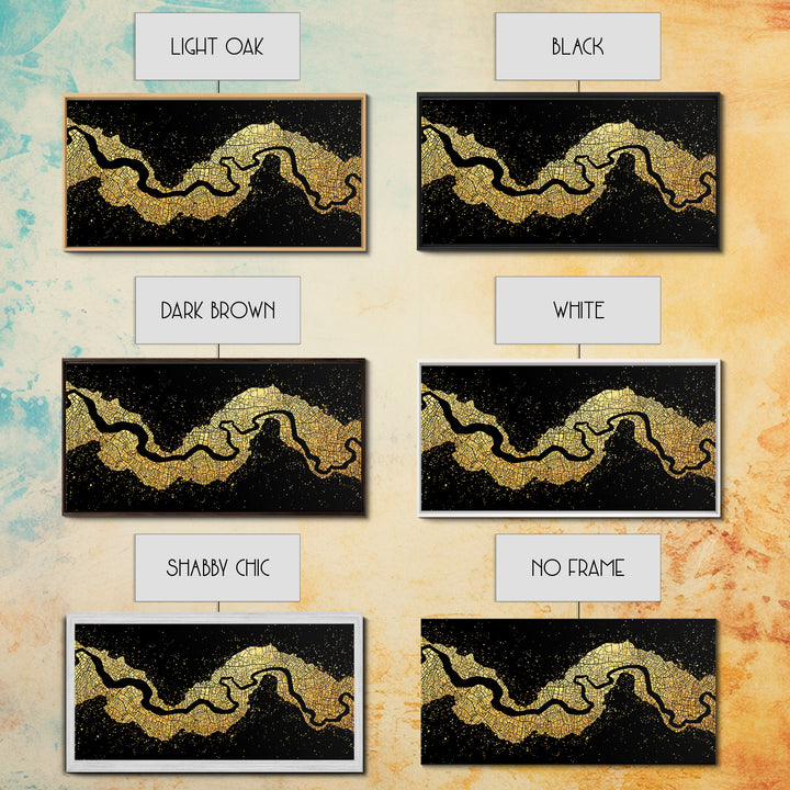 Black And Gold River Map Wall Art, Abstract Earth Tone Landscape Canvas Decor, Modern Minimalist Statement Piece For Home Decor