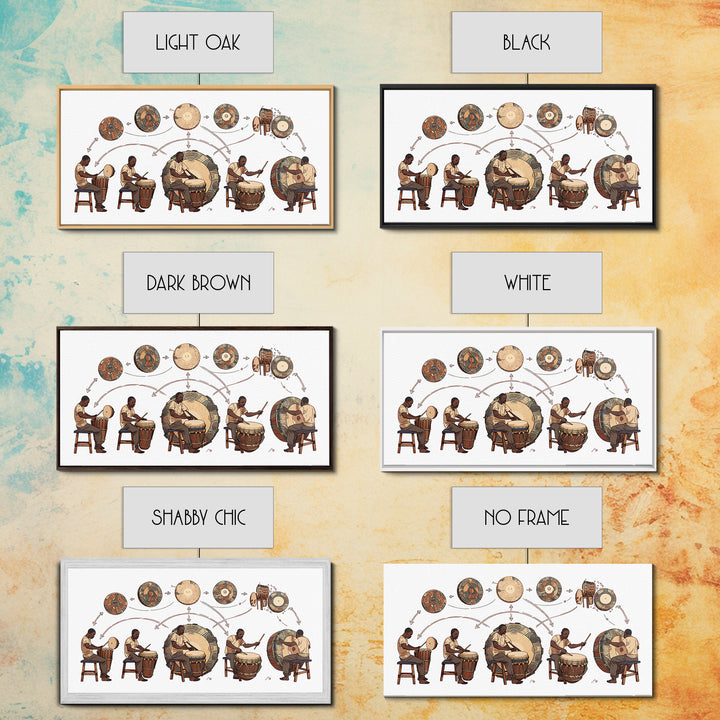 African Drum Lessons With Players And Rhythms Wall Art, Traditional African Art Print, Music Room Decor, Cultural Home Decor